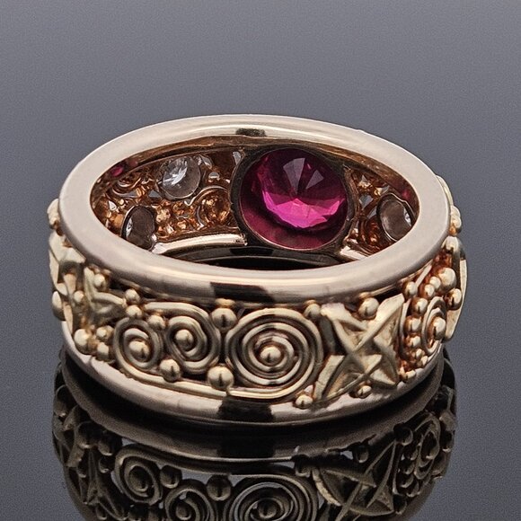 14KT Yellow Gold Diamond & Natural Ruby Walkers Celtic Jewelry Band Ring 5.5 - Picture 12 of 16